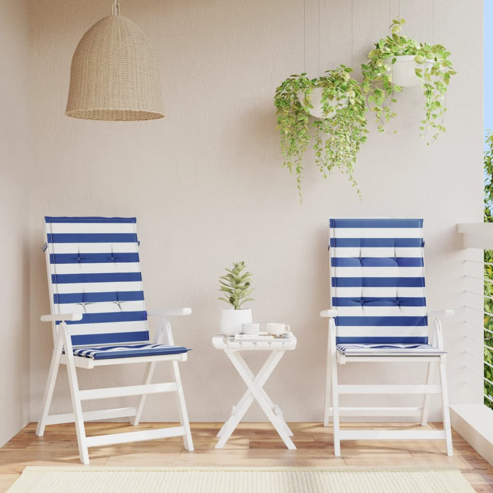 vidaXL High Back Cushion 2 pcs. Blue & White Striped Fabric