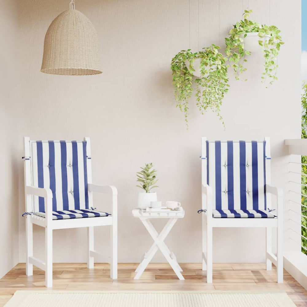 vidaXL Low Back Chair Cushions 2 pcs Blue & White Striped Fabric