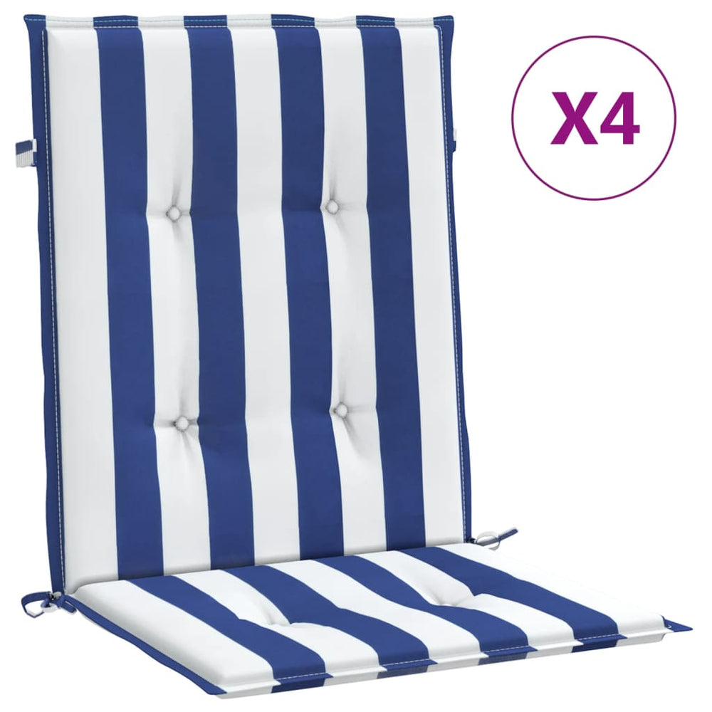 vidaXL Low Back Seat Cushions 4 pcs Blue & White Striped Fabric