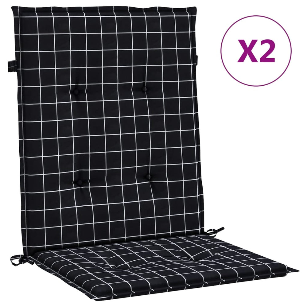 vidaXL Low-Back Cushion Pads 2 pcs Black Check Fabric