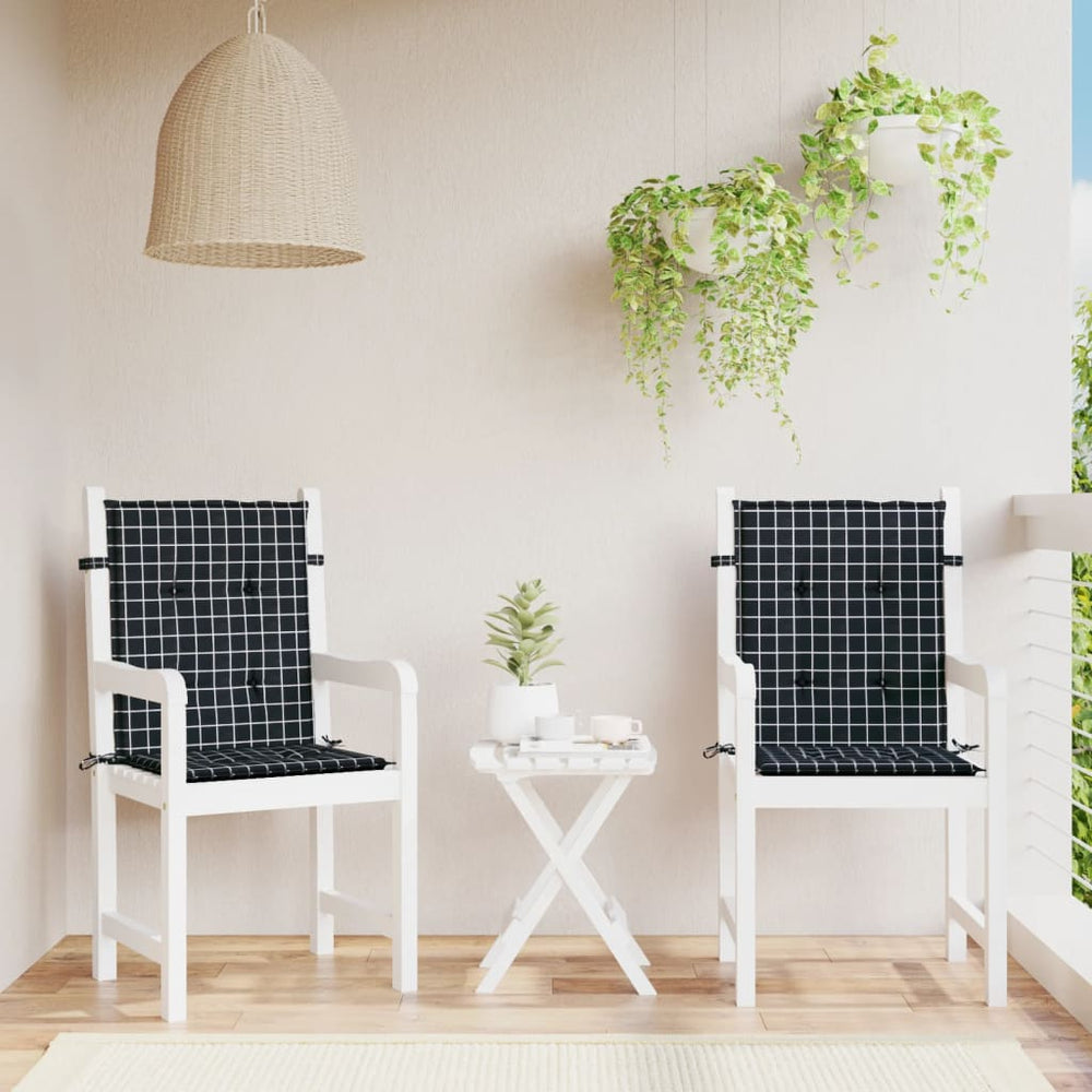 vidaXL Low-Back Cushion Pads 2 pcs Black Check Fabric