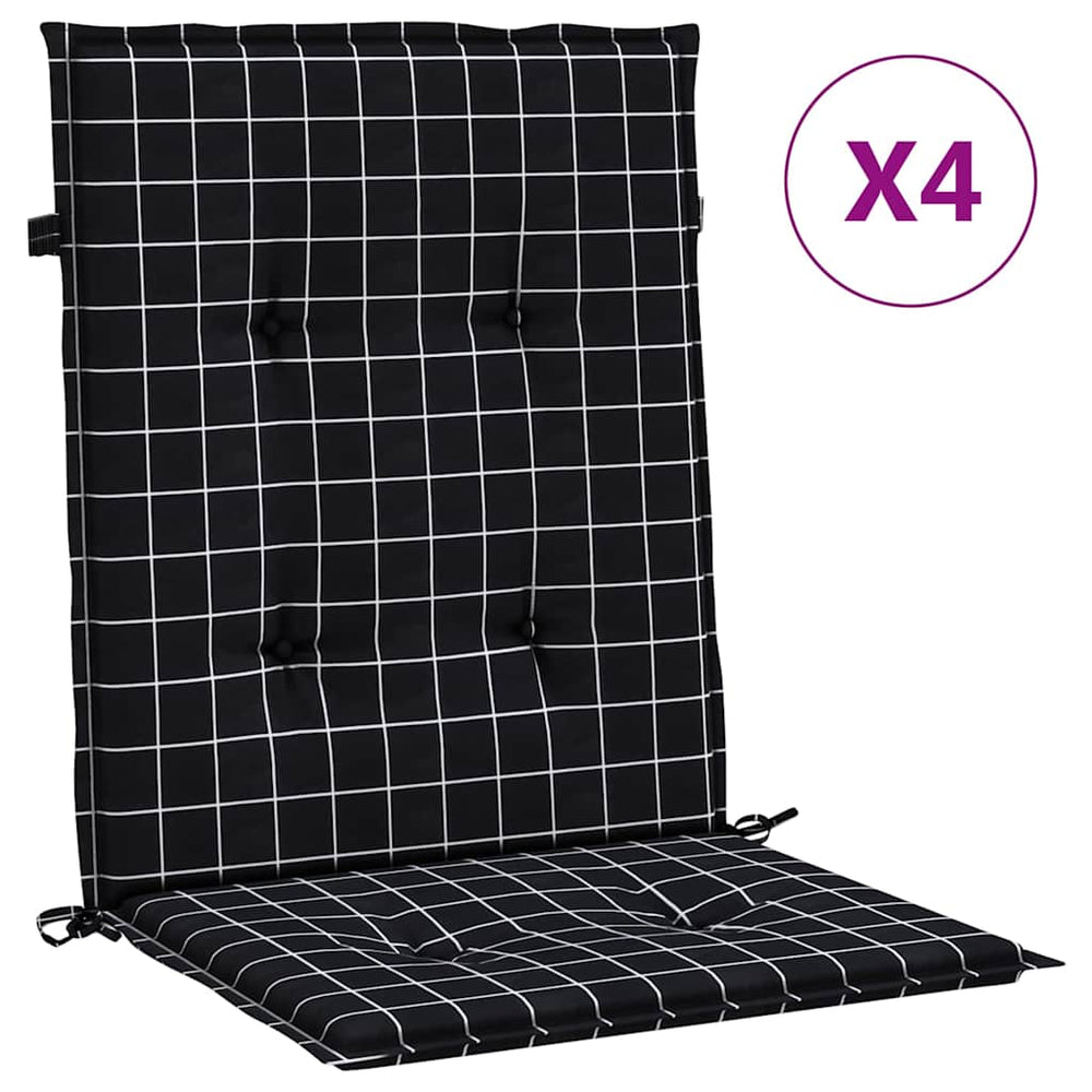 vidaXL Low-Back Cushion Pads 4 pcs Black Plaid Fabric