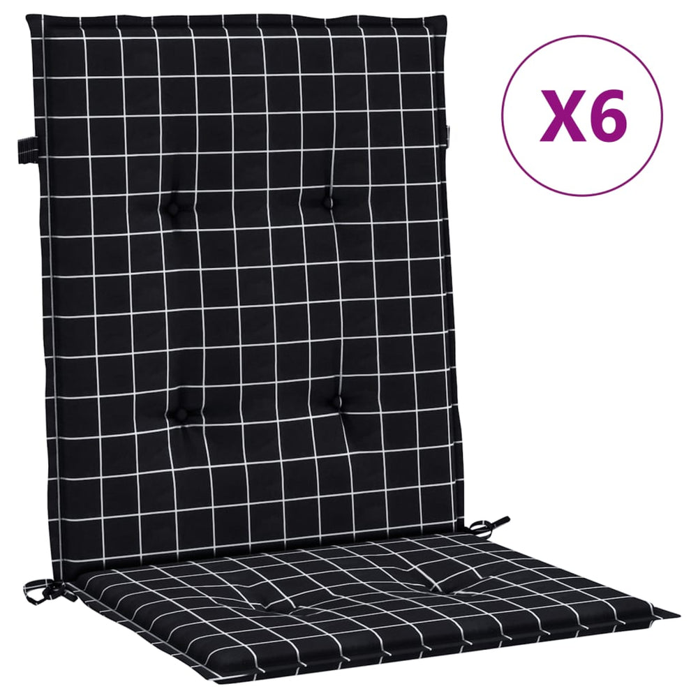 vidaXL Low Back Chair Cushions 6 pcs Black Check Fabric