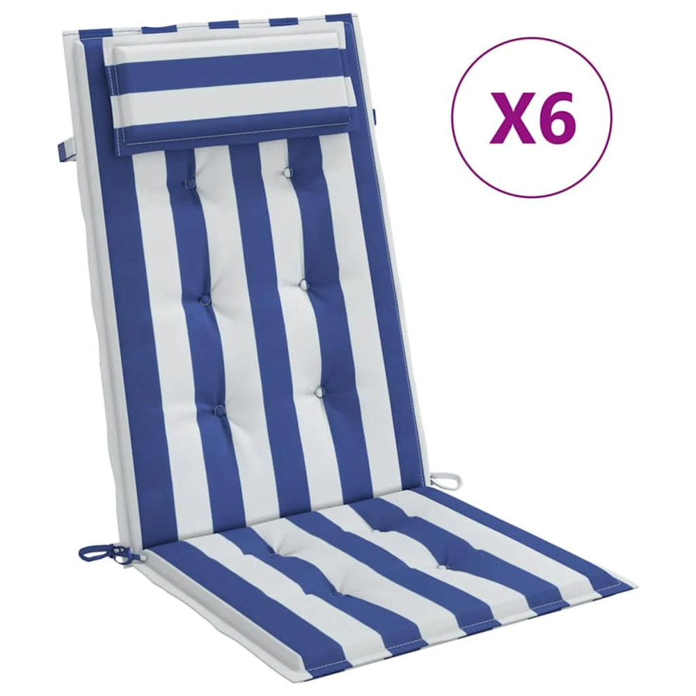 vidaXL High Back Cushion Pads 6 pcs. Blue & White Striped Oxford Fabric