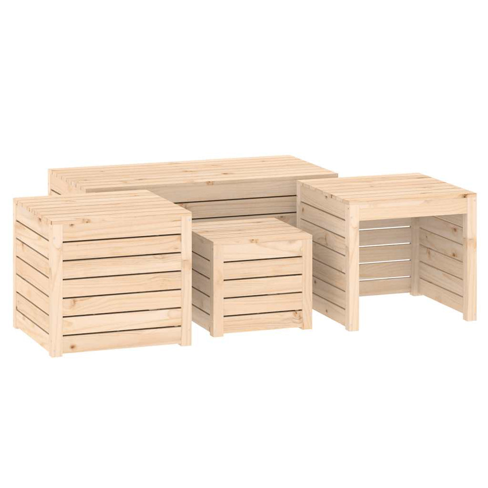 vidaXL 4-Piece Garden Storage Box Set Solid Pine Wood