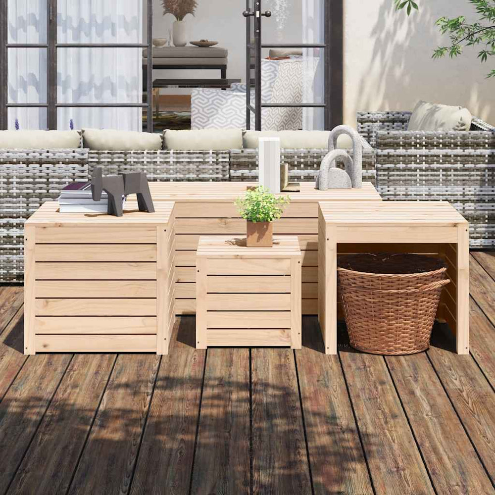 vidaXL 4-Piece Garden Storage Box Set Solid Pine Wood