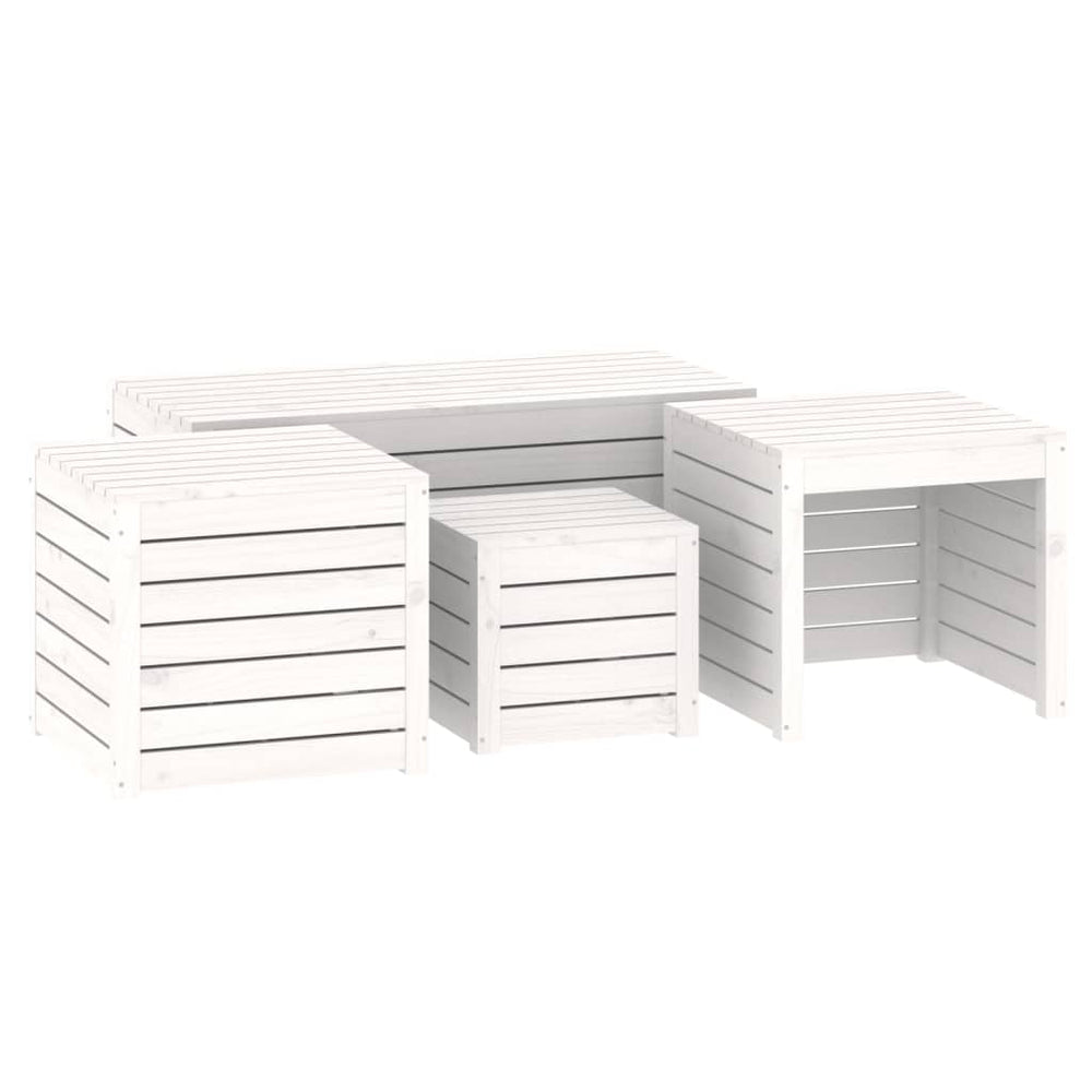 vidaXL 4-Piece Garden Storage Box Set White Solid Pine Wood
