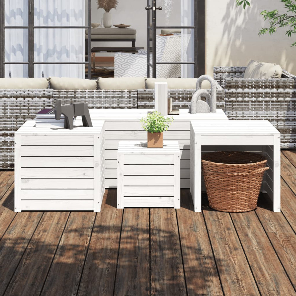 vidaXL 4-Piece Garden Storage Box Set White Solid Pine Wood