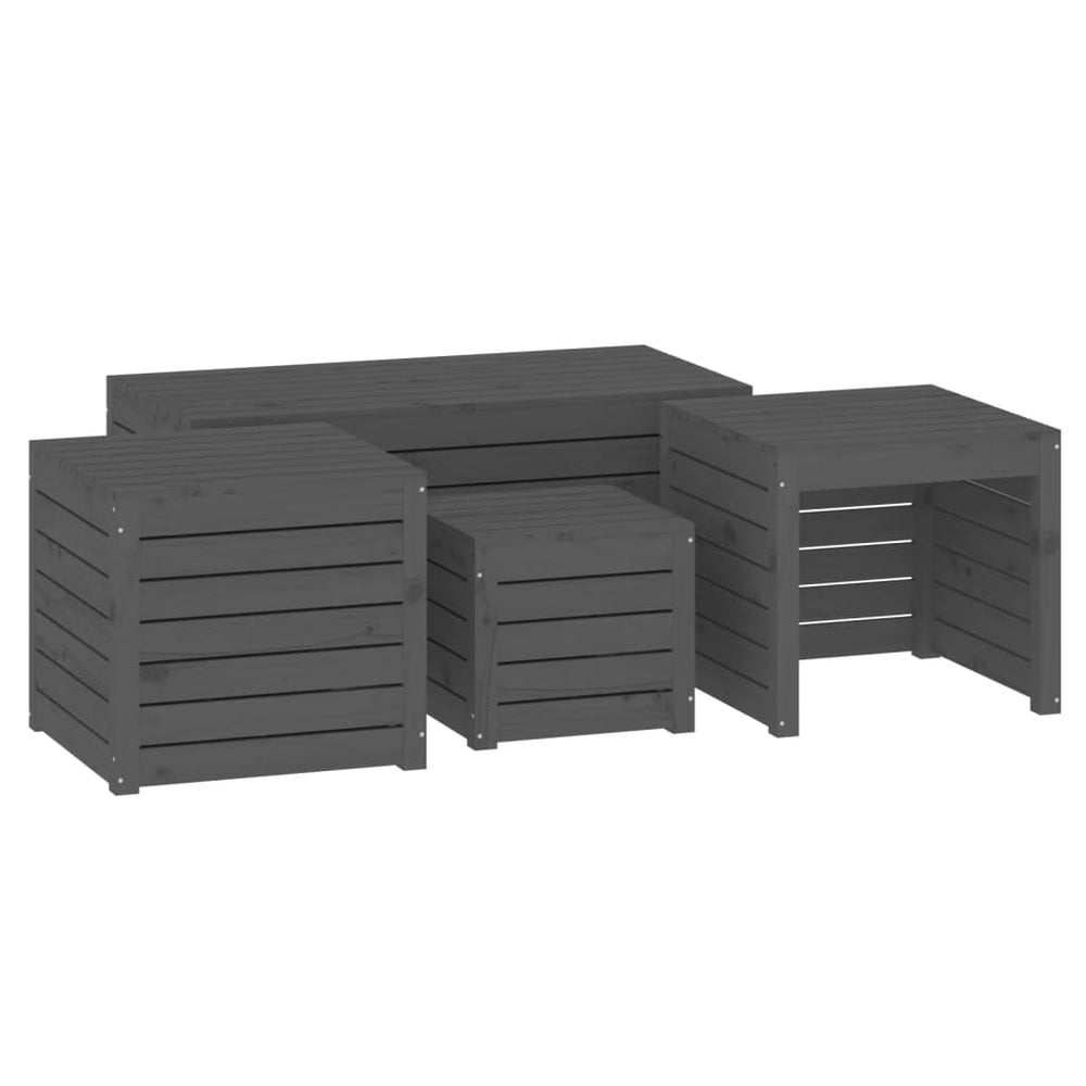 vidaXL 4-Piece Garden Storage Box Set Grey Solid Pine Wood