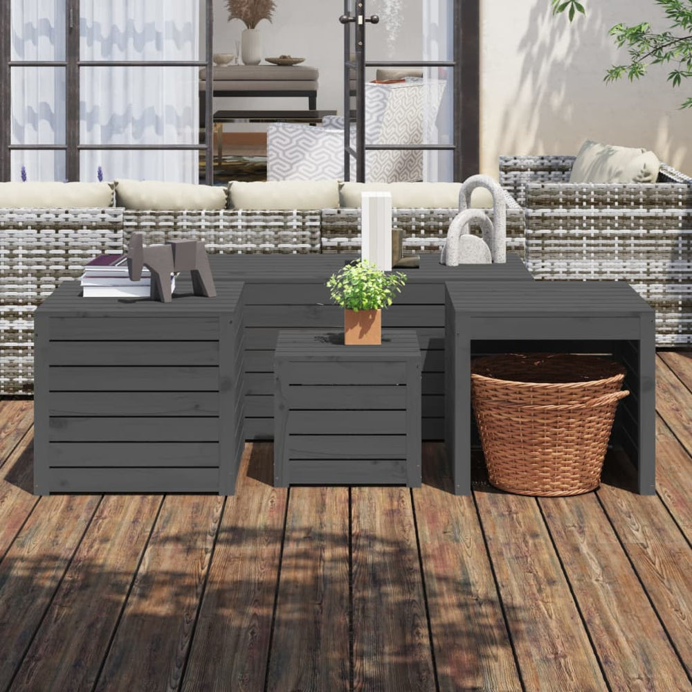 vidaXL 4-Piece Garden Storage Box Set Grey Solid Pine Wood