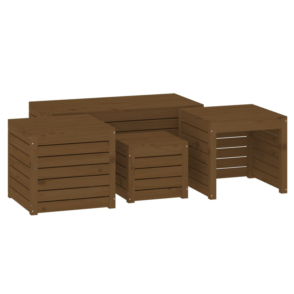 vidaXL 4-Piece Garden Storage Box Set Honey Brown Solid Pine Wood