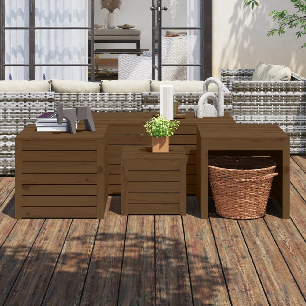vidaXL 4-Piece Garden Storage Box Set Honey Brown Solid Pine Wood