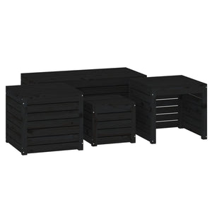 vidaXL 4-Piece Garden Storage Box Set Black Solid Pine Wood
