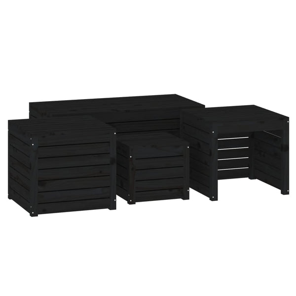 vidaXL 4-Piece Garden Storage Box Set Black Solid Pine Wood