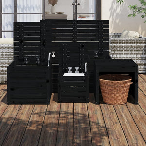 vidaXL 4-Piece Garden Storage Box Set Black Solid Pine Wood