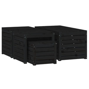 vidaXL 4-Piece Garden Storage Box Set Black Solid Pine Wood