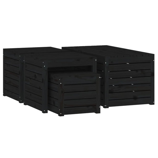 vidaXL 4-Piece Garden Storage Box Set Black Solid Pine Wood