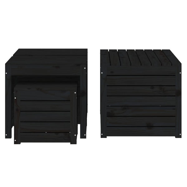 vidaXL 4-Piece Garden Storage Box Set Black Solid Pine Wood