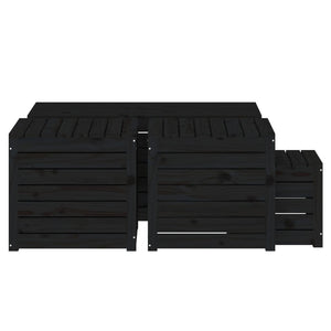 vidaXL 4-Piece Garden Storage Box Set Black Solid Pine Wood