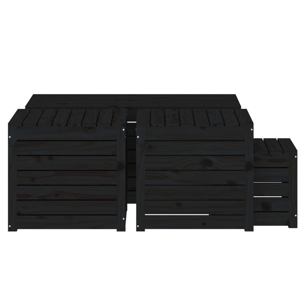 vidaXL 4-Piece Garden Storage Box Set Black Solid Pine Wood