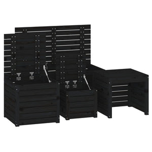 vidaXL 4-Piece Garden Storage Box Set Black Solid Pine Wood