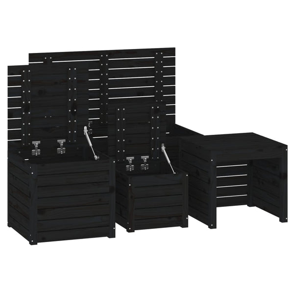 vidaXL 4-Piece Garden Storage Box Set Black Solid Pine Wood