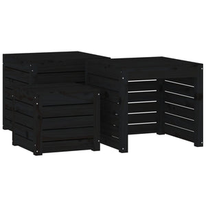 vidaXL 4-Piece Garden Storage Box Set Black Solid Pine Wood