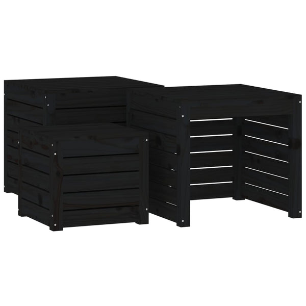 vidaXL 4-Piece Garden Storage Box Set Black Solid Pine Wood