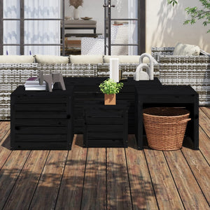 vidaXL 4-Piece Garden Storage Box Set Black Solid Pine Wood