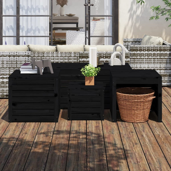 vidaXL 4-Piece Garden Storage Box Set Black Solid Pine Wood