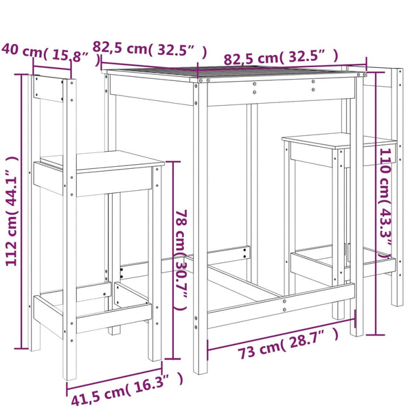 vidaXL 3-Piece Garden Bar Set Solid Pinewood