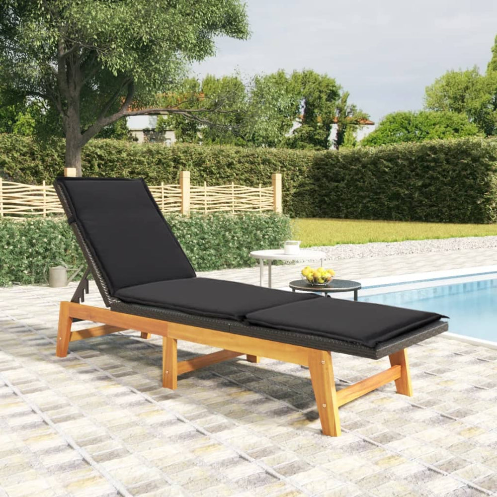 vidaXL Sun Lounger with Cushion Poly Rattan & Solid Acacia Wood