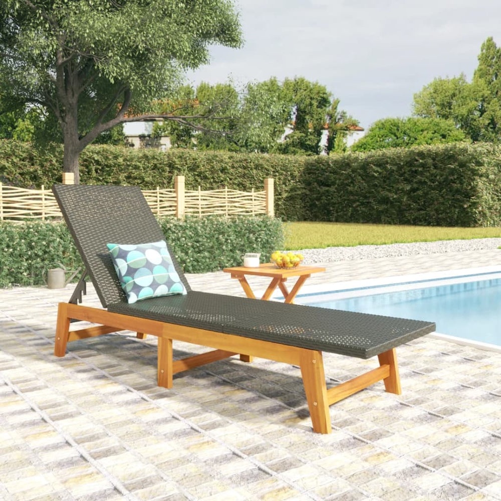 vidaXL Sun Lounger with Table Poly Rattan and Solid Acacia Wood