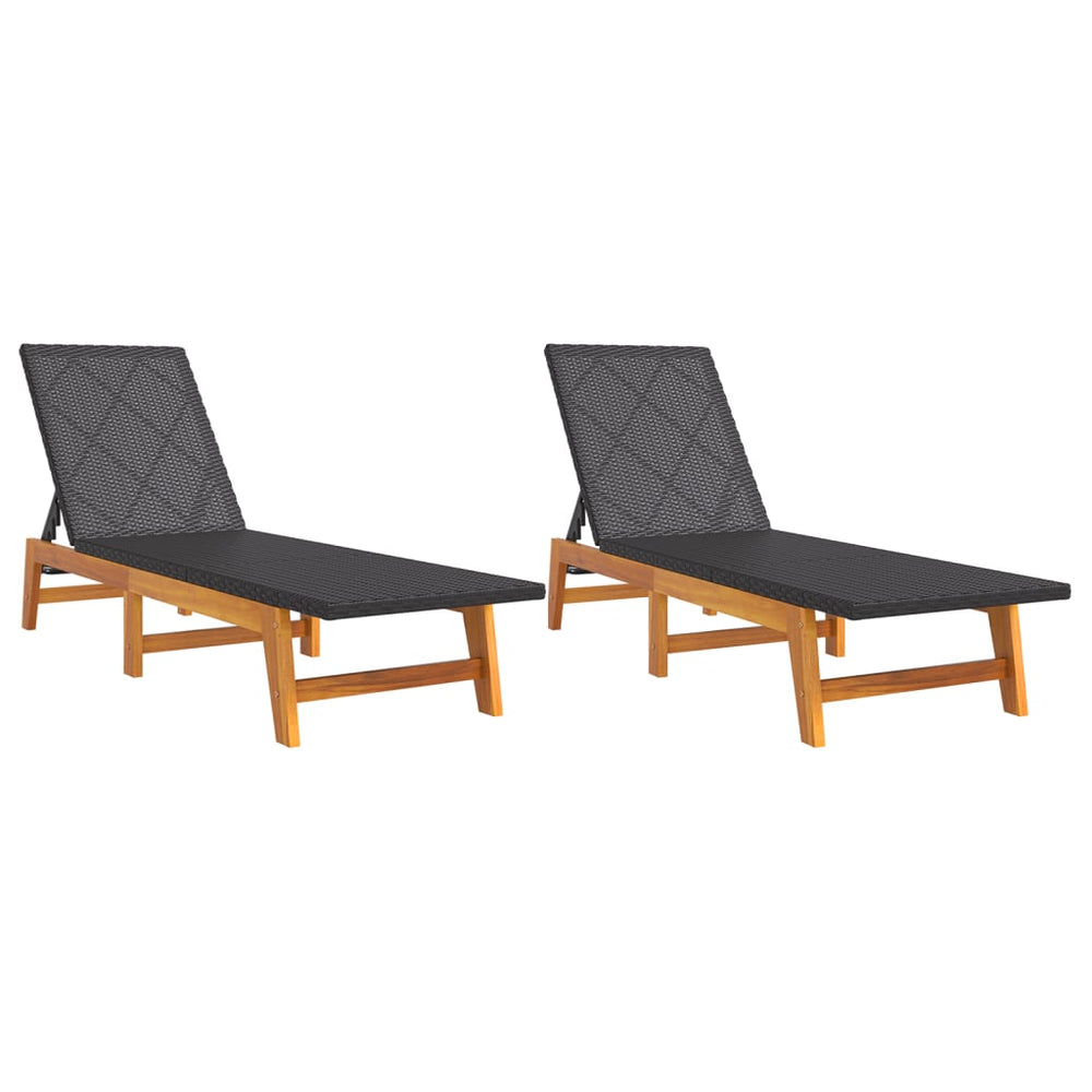 vidaXL Sun Loungers 2 pcs Black Brown Poly Rattan Solid Acacia Wood