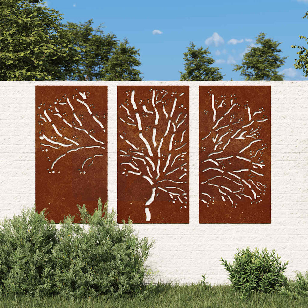 3-tlg. Garten Wanddeko Cortenstahl Baum
