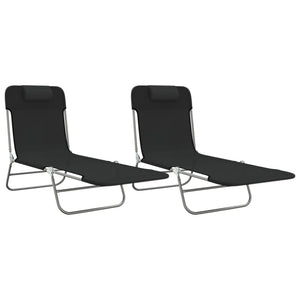 Klappbare Sonnenliegen 2er Set, Schwarz