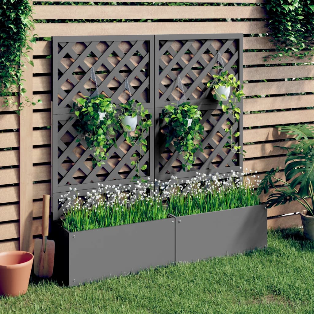 vidaXL Planters with Trellis 2 pcs Grey 65x33x135 cm WPC