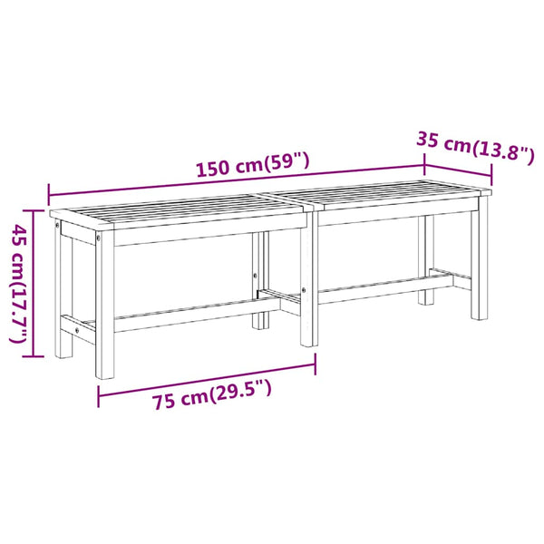 vidaXL Garden Bench 150x35x45 cm Solid Acacia Wood