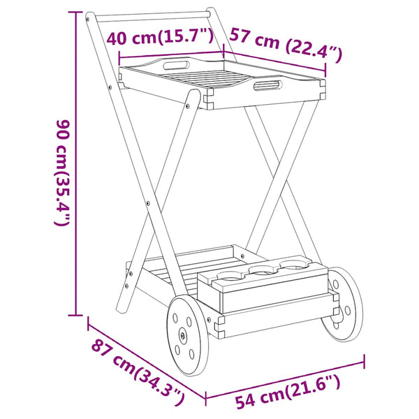 vidaXL Tea Trolley 54x87x90 cm Solid Acacia Wood