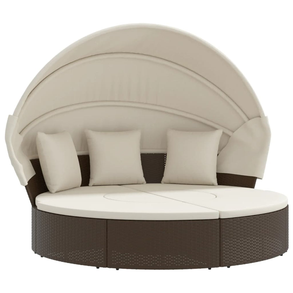 vidaXL Sun Lounger with Canopy and Cushions Brown Poly Rattan