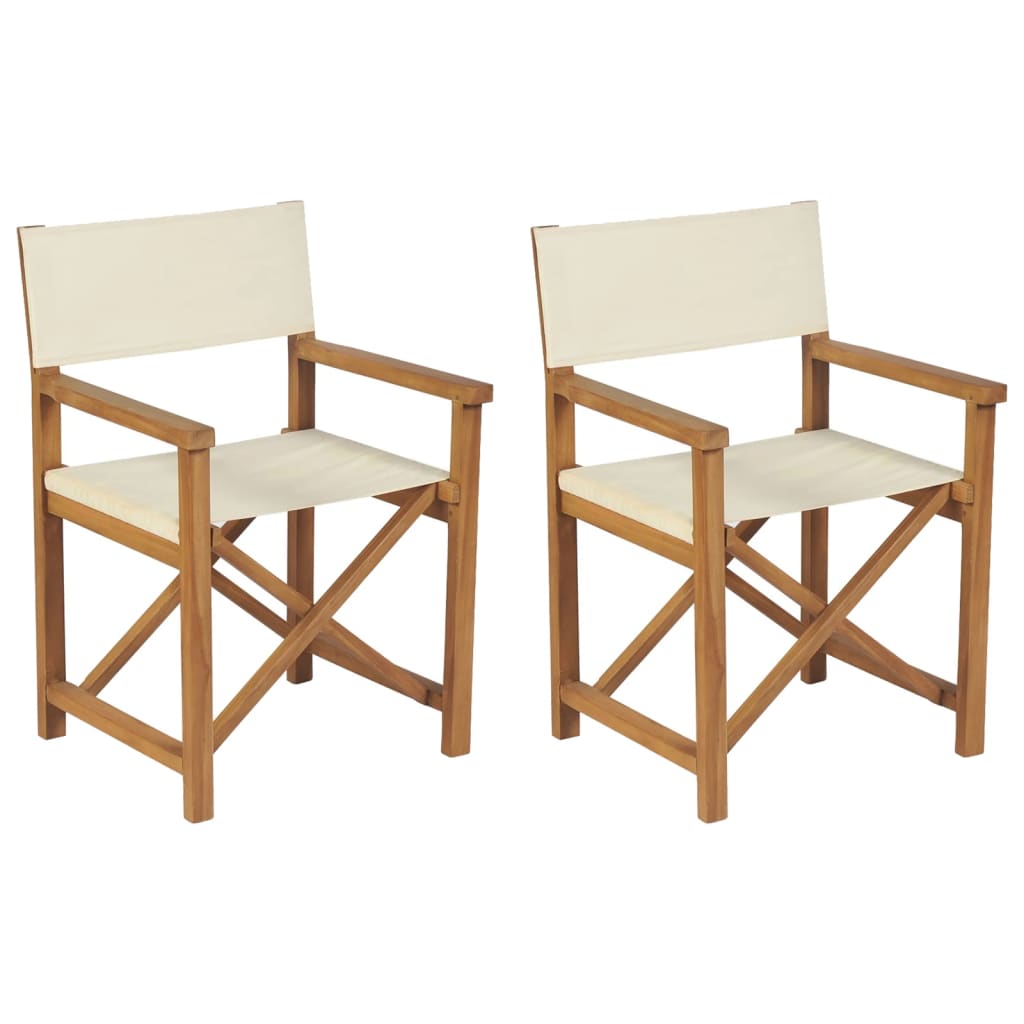 vidaXL Director's Chairs 2 pcs. Foldable Cream Solid Teak Wood