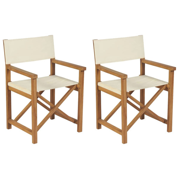 vidaXL Director's Chairs 2 pcs. Foldable Cream Solid Teak Wood