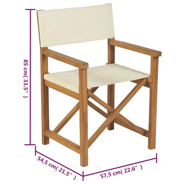 vidaXL Director's Chairs 2 pcs. Foldable Cream Solid Teak Wood