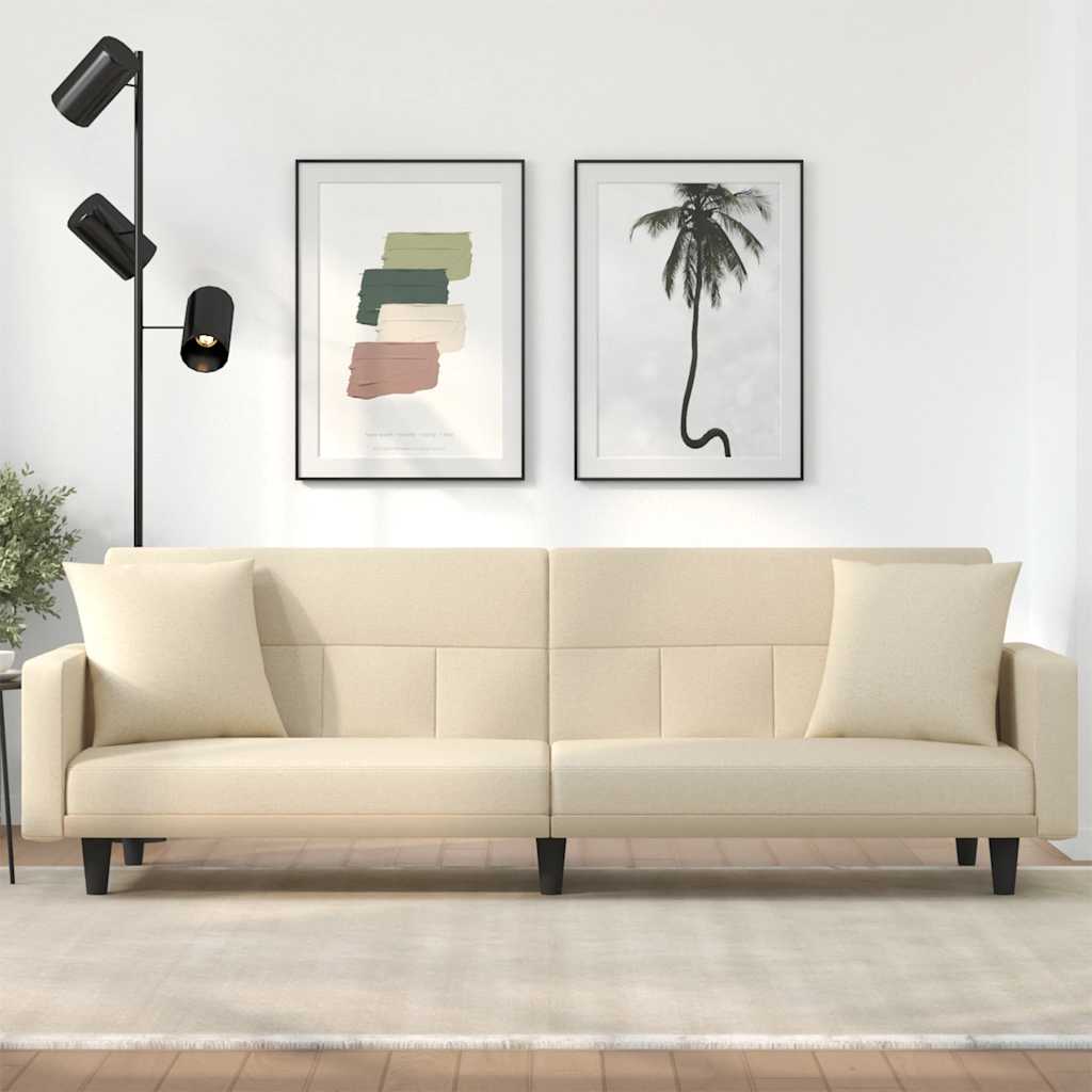 vidaXL Sofa Bed with Pillows Cream Fabric