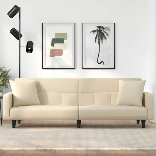 vidaXL Sofa Bed with Pillows Cream Fabric