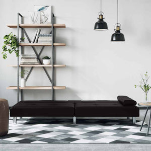 Schlafsofa Schwarz Kunstleder mit Getränkehaltern