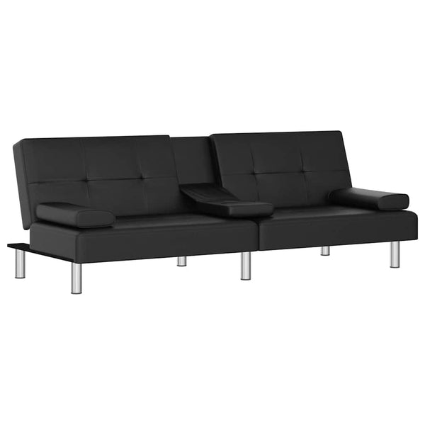 Schlafsofa Schwarz Kunstleder mit Getränkehaltern