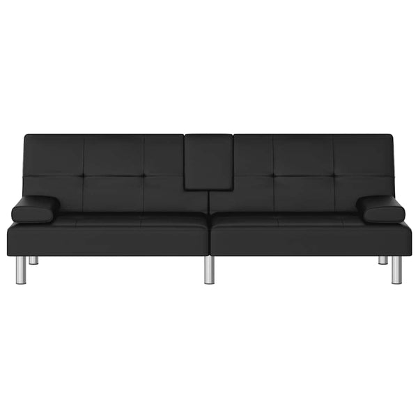 Schlafsofa Schwarz Kunstleder mit Getränkehaltern