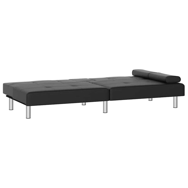 Schlafsofa Schwarz Kunstleder mit Getränkehaltern