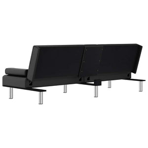 Schlafsofa Schwarz Kunstleder mit Getränkehaltern